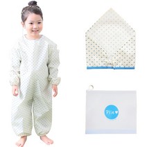 플리에 아동용 배색원피스 전신미술가운 + 두건 + 지퍼백 세트, 크림 + 하늘하트