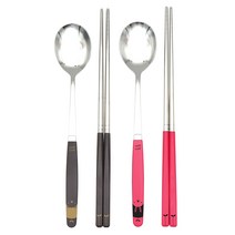 퍼니셜 픽미 컬러 커플 수저세트 얌얌, 1세트, 숟가락 2p + 젓가락 2p(초코 B, 핫핑크 R)