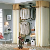 가화행거 바구니형 패브릭 드레스룸 3단 행거 커튼선택형 HLB3302, B-오렌지