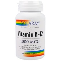솔라레이 비타민 B-12 1000mcg 체리 로젠지, 90개입, 1개, 90정