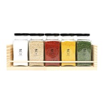 핸드팩토리 양념통 우드선반 세트, 1세트, 양념통 사각 라지 블랙캡 5p + 1단 우드선반 대 + 쿠킹타임 라벨