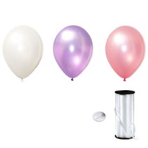 파티팡 헬륨 풍선 효과 파티용품 30cm 펄풍선 100p + 컬링 리본 90m + 양면테잎 스폰지닷 100p, 핑크라일락, 1세트
