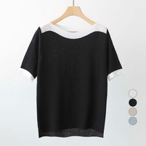 제니트 여성용 초이 배색 입술 반팔 데일리 보트넥 니트 n1807