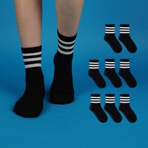 노디자인 여성용 스포티 밴딩 삼선 스트라이프 중목 양말 8p