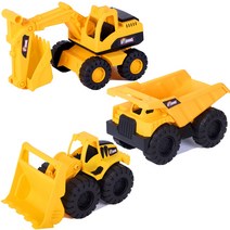 부추카 라이노 모래놀이 중형 포크레인 + 덤프트럭 + 불도저 중장비 장난감 세트, Yellow + Black