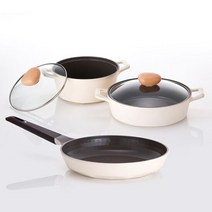 네오플램 프리미엄 캐럿 3종세트, 아이보리 (뉴브라운), 양수냄비 20cm + 전골냄비 24cm + 프라이팬 28cm