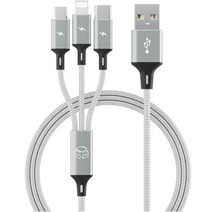 디지지 3in1 스마트폰 고속 충전 멀티케이블 스카이 메타, 70cm, 메탈실버