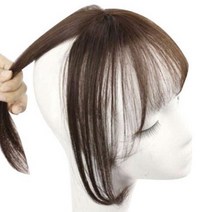 에이플랫 여성용 인모 정수리 두피일체형 앞머리가발 100%, 다크브라운