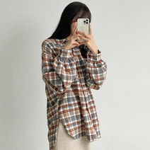 여성용 체크 롱 셔츠 #49149