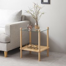 파로마 아이리스 원목도장 강화유리 사각 협탁 사이드테이블, 네추럴