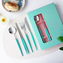 보겐 에펠 양식 1인 커트러리 선물 세트 + 선물박스, 헤드(실버), 손잡이(민트), 디너스푼 + 젓가락 + 디너포크 + 디너나이프