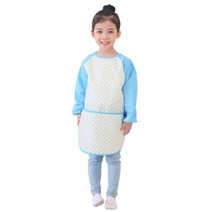 플리에 여아용 긴소매 앞치마, 크림 + 하늘하트