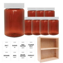 홈앤라이프 갈색 원형 PET 양념통 흰색 캡 250ml x 8p + 흰색 스티커 8p + 사각 선반 세트, 1세트, 양념통 원형 8p + 흰색 스티커 8종 + 사각 2단 선반