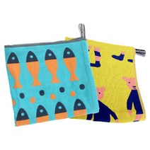 퓨어선데이 순면 3중 물고기 거즈행주 2p 세트, 물고기, 사커베어