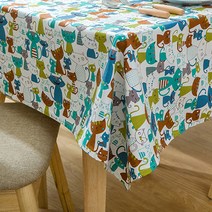 이코디 일러스트 캣츠 테이블 보, 블루, 90 x 90 cm