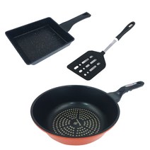 코코렉스 CHEF 계란팬 + 다이아몬드 궁중팬 26cm + 블랙 사각뒤집게 대 세트, 2개, 혼합색상