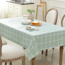 고급체크 방수식탁보, 그린격자, 135 x 180cm