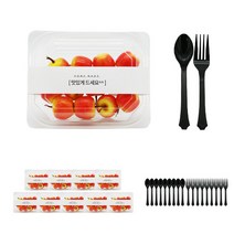 도나앤데코 투명사각 도시락용기 한칸 10p + 맛있게드세요 띠지 화이트 10p + 검정스푼 10p + 포크 10p, 1세트