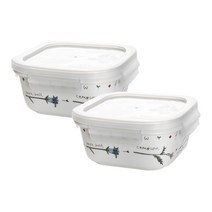 젠 메도우플라워 정사각 밀폐용기 중 470ml, 2개입, 용기 2p