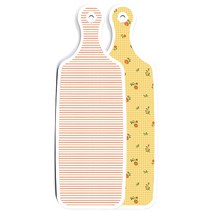 로엠디자인 양면 디자인 서빙 도마 보드 치자색플라워체크, 주홍라인, 1개