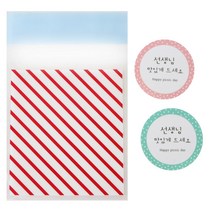 황씨네도시락 접착 스트라이프 봉투 레드 50p + 선생님 맛있게 드세요 원형 스티커 50p, 1세트