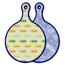 로엠디자인 블루에디션 양면 원형 서빙 도마 소나무치자색, 청백색라인아트, 1개