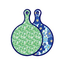 로엠디자인 블루에디션 양면 원형 서빙도마 보드 그린봉선화, 벽청색플라워, 1개
