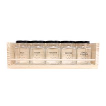핸드팩토리 양념통 우드선반 세트, 1세트, 양념통 사각 스몰 블랙캡 5p + 1단 우드선반 대 + 해피스마일 라벨