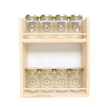 핸드팩토리 양념통 우드선반 세트, 1세트, 양념통 원형 스몰 골드캡 8p + 2단 우드선반 대 + 허니컴 라벨지