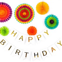 파티쇼 생일파티가랜드 페넌트 화이트 + 환타스틱파티장식팬 6p 세트 레인보우패턴 + 마운트 10p, 랜덤 발송(끈, 줄, 바늘, 클립)