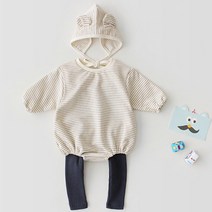 맘스케어 스트라이프 긴팔바디수트 + 모자 세트