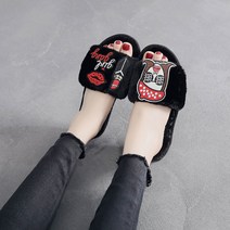 올나인 큐티 패치 털 슬리퍼