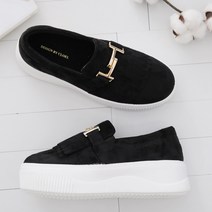 여성용 스컷태슬 체인 통굽 키높이 슬립온