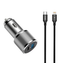 이츠라이프 놀리토 QC3.0 + PD 36W 차량용 고속충전기 + 칸쿤 C TO 8 PD 고속충전케이블 18W 1.2m, ITS-CCPD, 블랙