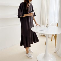 마더라이크 임산부 로나 브이넥 프릴 롱 원피스 G706
