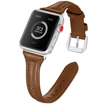 모모켓 애플워치 전세대 38/40/41mm 호환 스트랩 슬림가죽밴드 + 클린파이버, 브라운, 1개