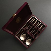 인스푼 겹경사희 방짜수저 2인 세트 + 쇼핑백, 1세트, 숟가락 2p + 젓가락 2벌 + 쇼핑백