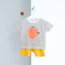 키즈아일랜드 아동용 방끗 오렌지 슬럽 반팔 상하의 세트