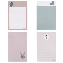 해피프렌즈 메모지 4종, 고양이, 하마, 곰, 토끼, 1세트