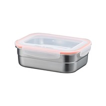 한일스텐레스 오딘 직사각 스텐 밀폐용기 1호 410ml, 1개, 용기 + 뚜껑