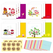 부엉이 미니카드 4종 x 4p + 봉투 16p + 봉인스티커 16p 세트, 카드, 스티커(혼합색상), 봉투(랜덤발송), 1세트