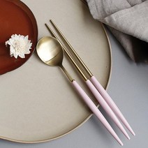 백산 몽블랑 에펠 골드 수저 세트, 베이비핑크, 숟가락 + 젓가락