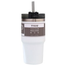 TYESO 진공단열 대용량 빨대 텀블러, 화이트, 600ml