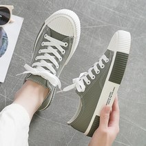 마켓A 파트컬러솔 격자 캔버스 스니커즈