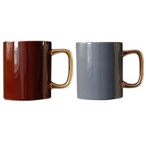 에크렌 24K골드 롱 머그잔 350ml x 2종 세트, 다크브라운, 그레이블루, 1세트