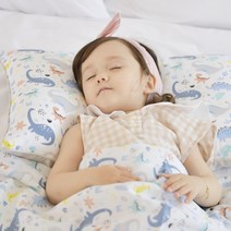 아띠블랑 쿨링 인견 어린이베개 + 블랭킷 대형 세트, 블루다이노