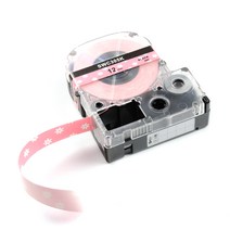 엡손 SWC305K 호환 라벨테이프 12mm, 분홍(바탕) + 흰꽃무늬 + 검정(글자)