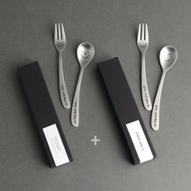 인스푼 아빠엄마사랑해요 티스푼 포크 맏이 + 둘째 세트, 1세트, 티스푼 2p + 포크 2p + 스티커 2p