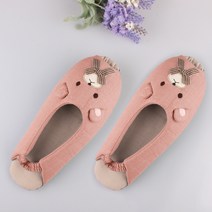 컬러매치 프리티베어 여성용 앞트임 실내 덧신, 핑크