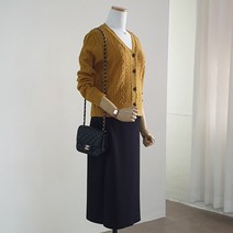 여성용 브이넥 꽈배기 니트 가디건